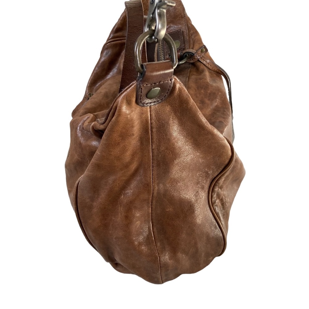 Frye Becca Rustic Italian Leather Brown Shoulder Bag Satchel Dual Handle Purse - Picture 8 of 16